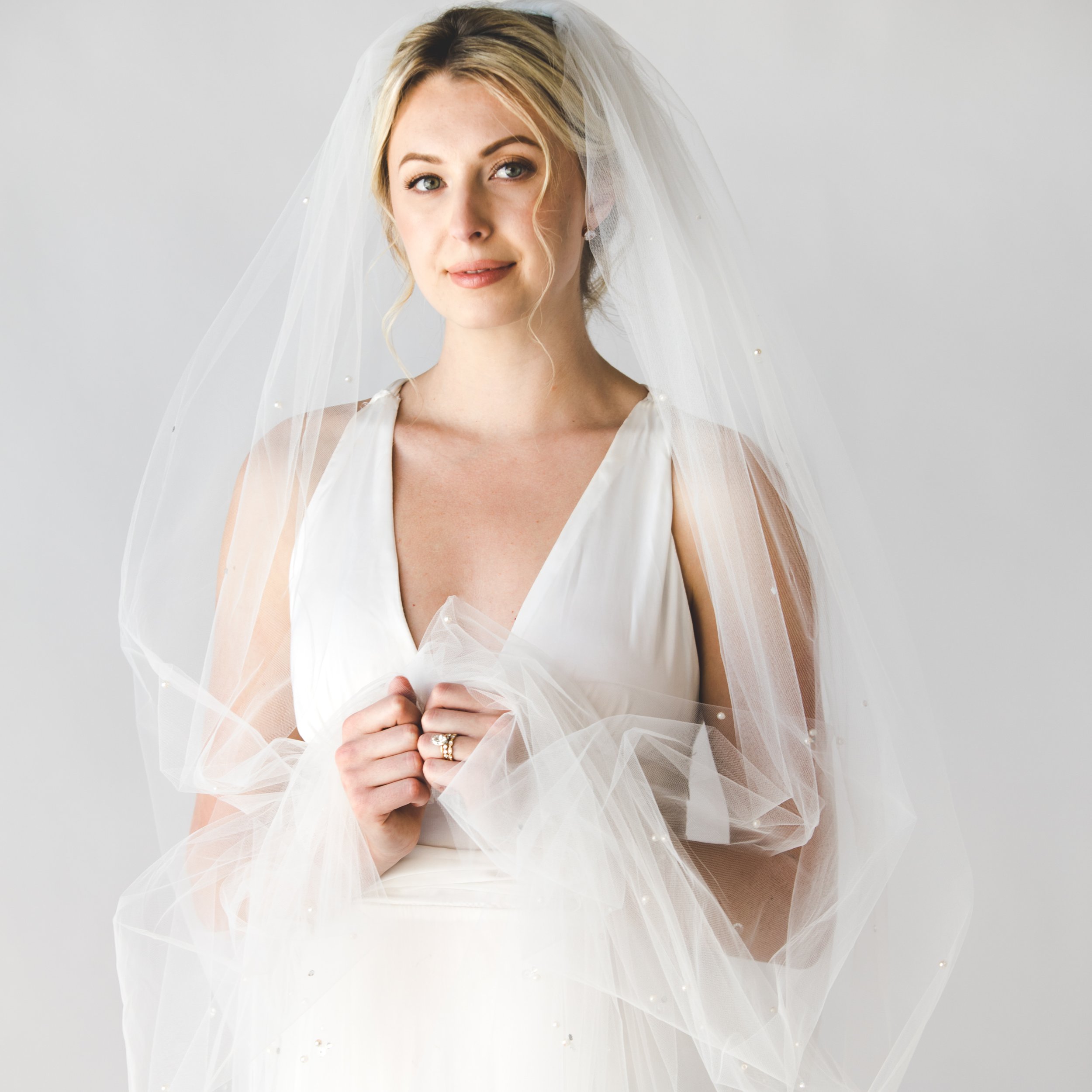 Beaded crystal and pearl scatter cathedral Cockles & Belles bridal